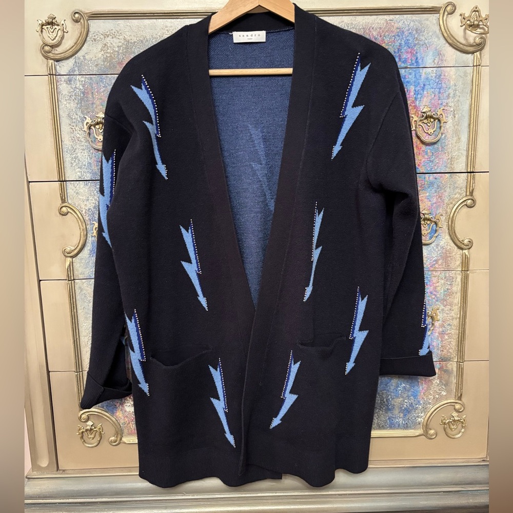 ⚡️Sandro Paris Navy Lightening Bolt Cardigan